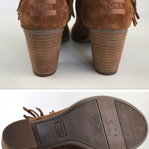 Toms Majorca Perforated Suede Peep Toe Fringe Ankle Booties Size 6.5 - Picture 2 of 2